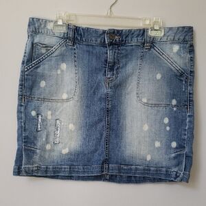 Calvin Klein Jeans Distressed Blue Denim Skirt Size 14 Stretch Bleached Mini